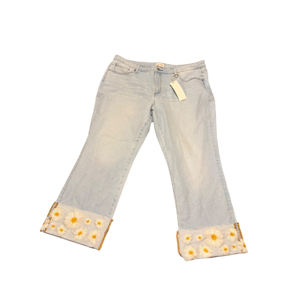 Driftwood Colette Daisy Embroidered Wide Leg Crop Jeans Size 22 W22 L27
